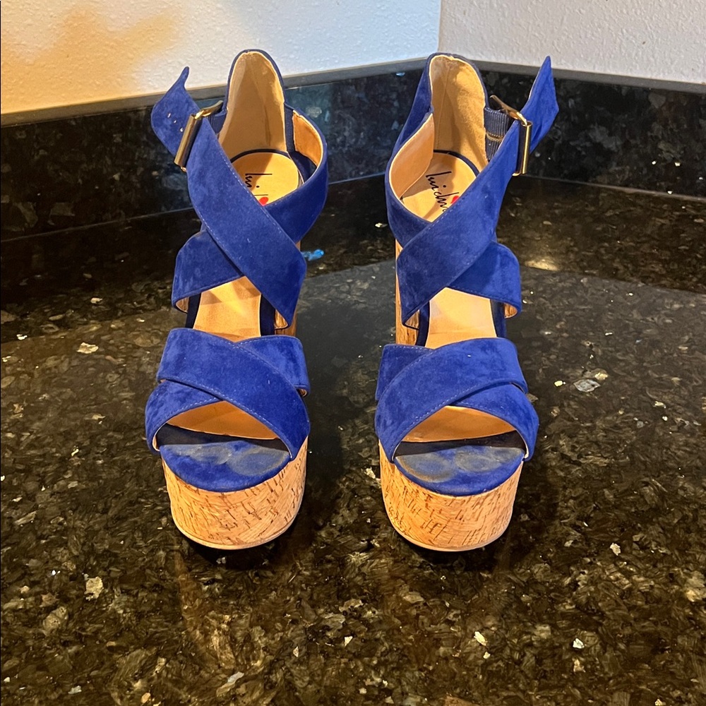 Luichiny Royal Blue Platform Heels with Cork Detail